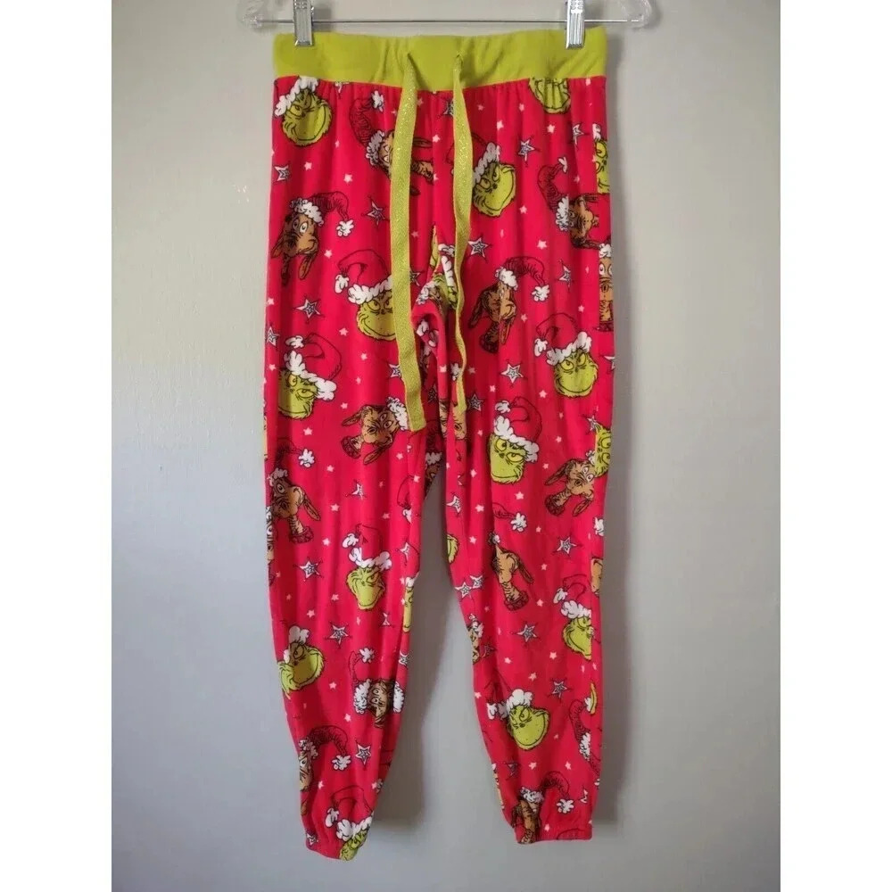 Dr. Seuss Grinch Sz Small 4-6 Velvet Sleep Joggers Elastic Leg Drawstring